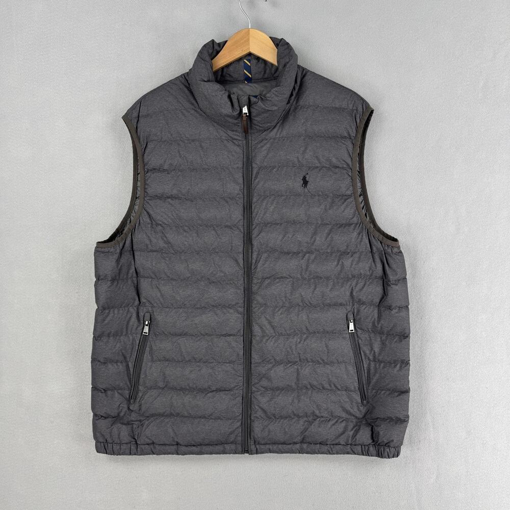 Polo Ralph Lauren Vest Mens XLT Gray Down Puffer Full Zip Lightweight Outdoor